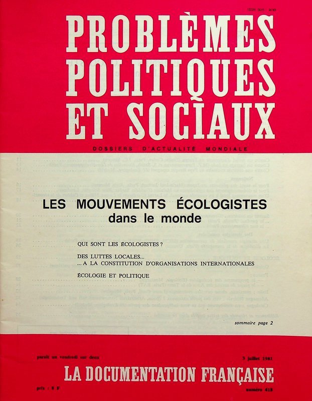 Les mouvements écologistes dans le monde (1981)