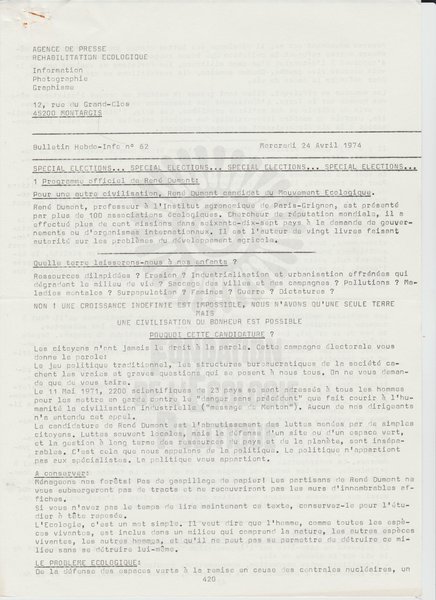 BULLETIN DE L'APRE N°62 (1974)