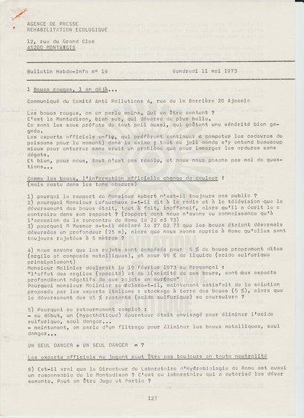 BULLETIN DE L'APRE N°19 (1973)