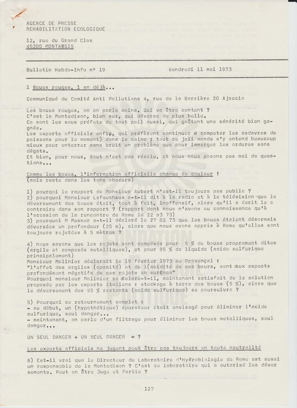BULLETIN DE L'APRE N°19 (1973)